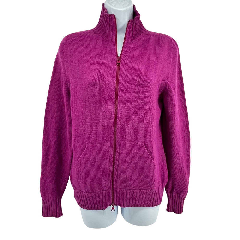 Cashmere Silk Blend Full Zip Sweater Italy Quiet Luxury Cozy Women M Magenta